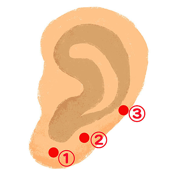 1は「目の疲れ」、2は「頭痛」、3は「肩こり」に効果があるツボ
