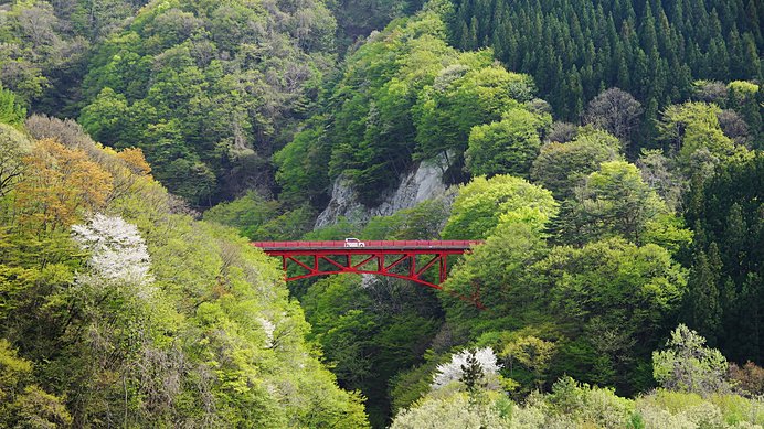 高山村山田温泉高井橋　〔鳳凰が山をお於（お）へるおくしなの山田の渓（たに）の秋に逢ふかな〕