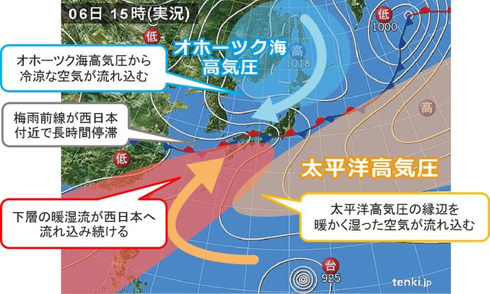 豪雨の原因①～西日本付近に停滞した梅雨前線～