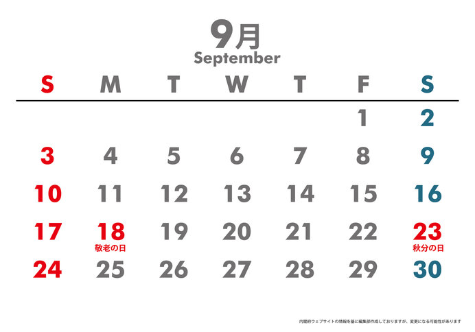 日付が変化する祝日は、「秋分の日」と「春分の日」だけ