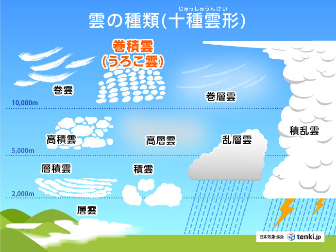うろこ雲（巻積雲）と雲の種類