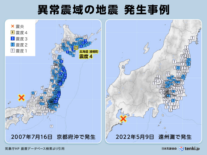 「異常震域」の過去の事例