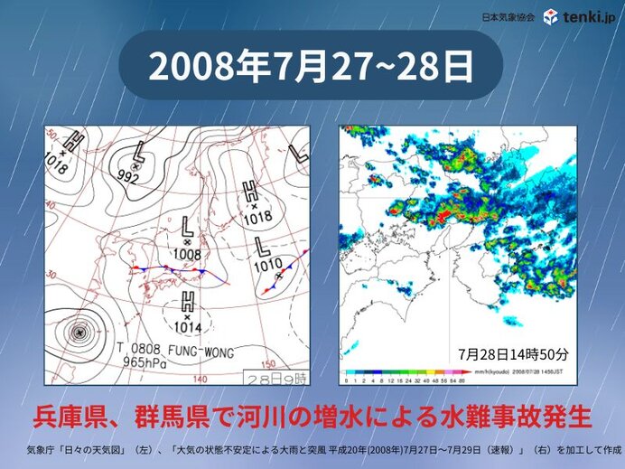 2008年7月28日の天気図と気象レーダー画像